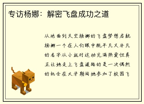专访杨娜：解密飞盘成功之道