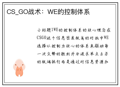 CS_GO战术：WE的控制体系
