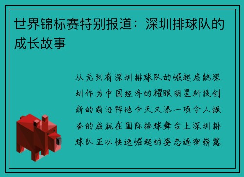 世界锦标赛特别报道：深圳排球队的成长故事